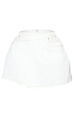 Plus Ecru Wrap Denim Mini Skirt