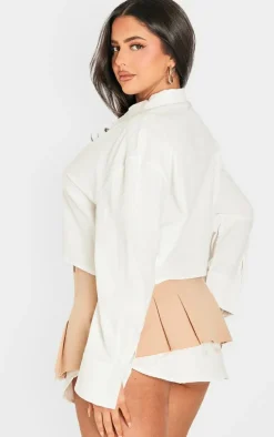 Plus Ecru Zip Up Cropped Shirt