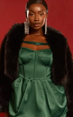 Plus Emerald Green Constructed Satin Bonded Midi Dress