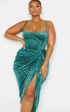 Plus Emerald Green Leopard Velvet Structured Corset Top