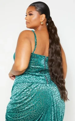 Plus Emerald Green Leopard Velvet Structured Corset Top