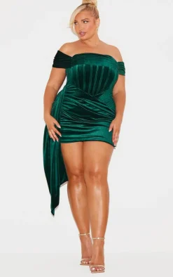 Plus Emerald Green Velour Corset Dress