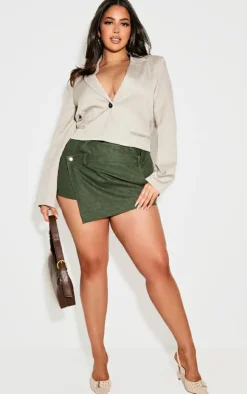 Plus Forest Green Faux Leather Wrap Detail Skort