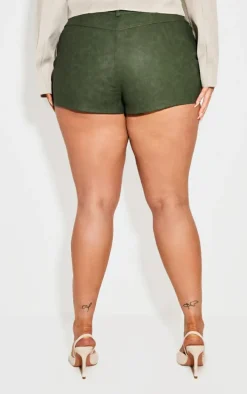 Plus Forest Green Faux Leather Wrap Detail Skort