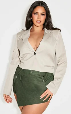 Plus Forest Green Faux Leather Wrap Detail Skort