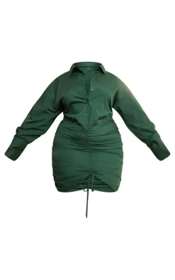 Plus Forest Green Oversized Shirt Ruched Bodycon Dress