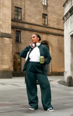 Plus Forest Green Seam Detail Zip Through Oversized Track Top