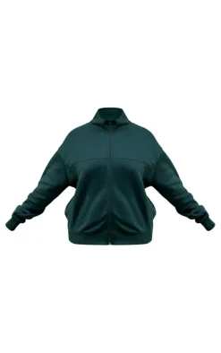 Plus Forest Green Seam Detail Zip Through Oversized Track Top