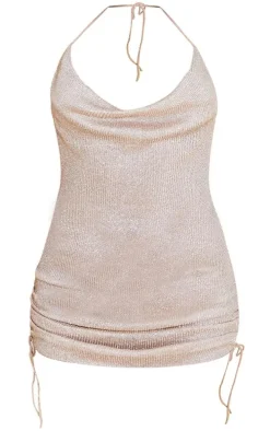 Plus Gold Cowl Neck Ruched Side Bodycon Dress