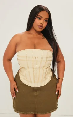 Plus Gold Washed Foil Denim Corset