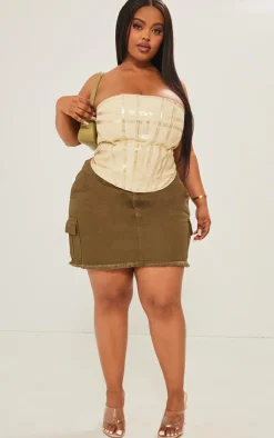 Plus Gold Washed Foil Denim Corset