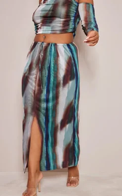 Plus Green Abstract Printed Ruched Maxi Skirt