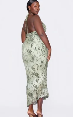 Plus Green Devore Halter Neck Maxi Dress