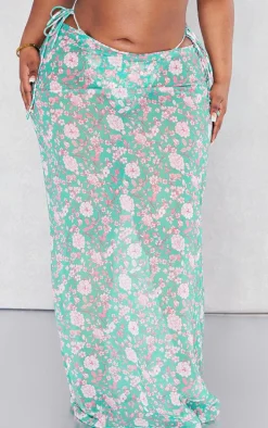 Plus Green Floral Chiffon Maxi Beach Skirt