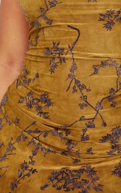 Plus Green Floral Printed Devore Cowl Neck Shift Dress