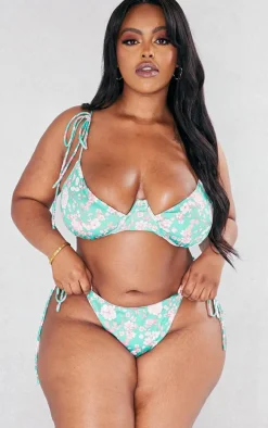 Plus Green Floral Underwire Bikini Top