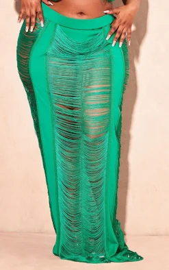 Plus Green Fringed Maxi Skirt