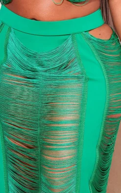 Plus Green Fringed Maxi Skirt