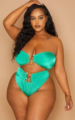Plus Green Hammered Trim Bikini Top