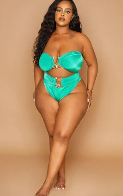 Plus Green Hammered Trim Bikini Top