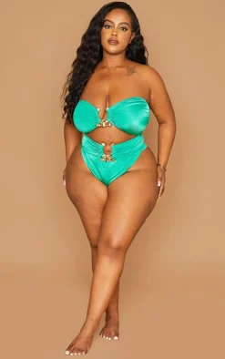 Plus Green Hammered Trim Bikini Bottoms