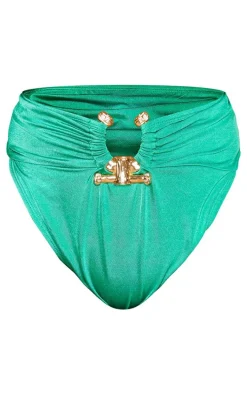 Plus Green Hammered Trim Bikini Bottoms