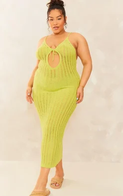 Plus Green Knitted Cut Out Maxi Dress