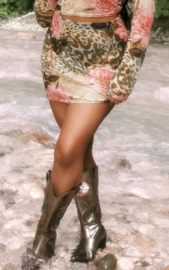 Plus Green Leopard Print Mesh Mini Skirt