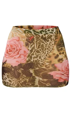Plus Green Leopard Print Mesh Mini Skirt