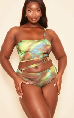 Plus Green Printed O Ring Detail Bikini Top