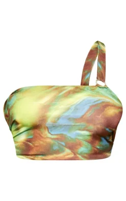 Plus Green Printed O Ring Detail Bikini Top