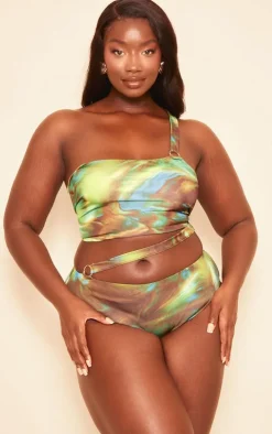 Plus Green Printed O Ring Detail Bikini Bottoms