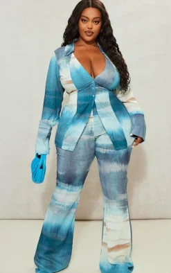 Plus Green Tie Dye Print Chiffon Fitted Shirt