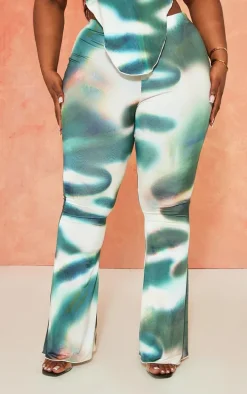 Plus Green Tie Dye Print Flared Pants