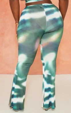Plus Green Tie Dye Print Flared Pants