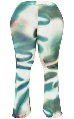 Plus Green Tie Dye Print Flared Pants