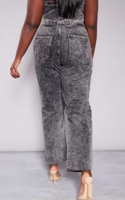 Plus Grey Acid Wash Belt Detail Wide Leg Jeans