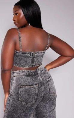 Plus Grey Acid Wash Seam Detail Denim Corset