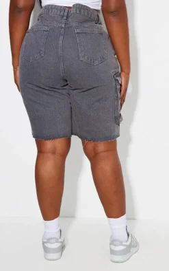 Plus Grey Asymmetric Buckle Wrap Over Detail Jorts