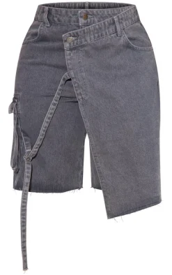 Plus Grey Asymmetric Buckle Wrap Over Detail Jorts