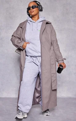 Plus Grey Belted Cuff Detail Trench Coat
