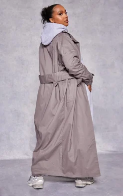 Plus Grey Belted Cuff Detail Trench Coat