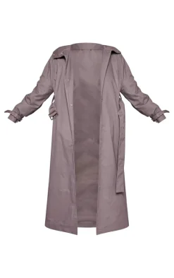 Plus Grey Belted Cuff Detail Trench Coat