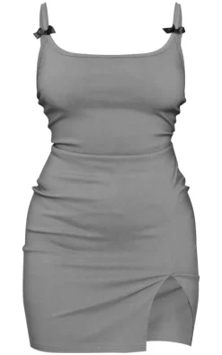 Plus Grey Bow Detail Split Hem Bodycon Dress