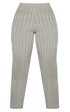 Plus Grey Brushed Rib Knit Wide Leg Pants