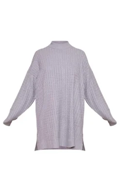 Plus Grey Cable Knitted Sweater Dress