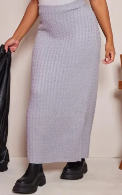 Plus Grey Cable Soft Knit Midi Skirt
