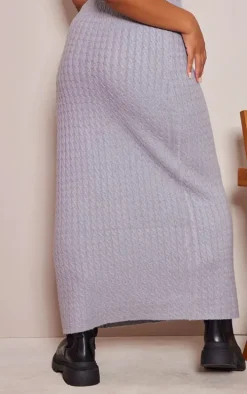 Plus Grey Cable Soft Knit Midi Skirt