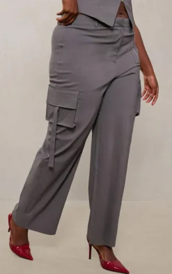 Plus Grey Cargo Pocket Detail Wide Leg Pant