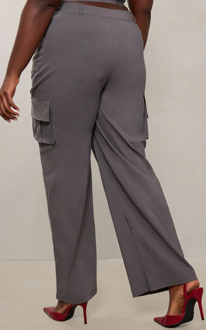 Plus Grey Cargo Pocket Detail Wide Leg Pant
